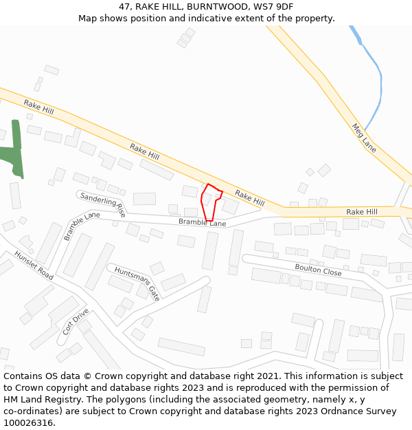 47, RAKE HILL, BURNTWOOD, WS7 9DF: Location map and indicative extent of plot