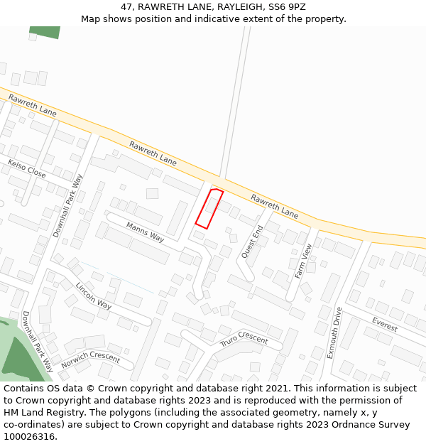 47, RAWRETH LANE, RAYLEIGH, SS6 9PZ: Location map and indicative extent of plot