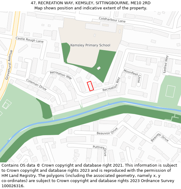 47, RECREATION WAY, KEMSLEY, SITTINGBOURNE, ME10 2RD: Location map and indicative extent of plot