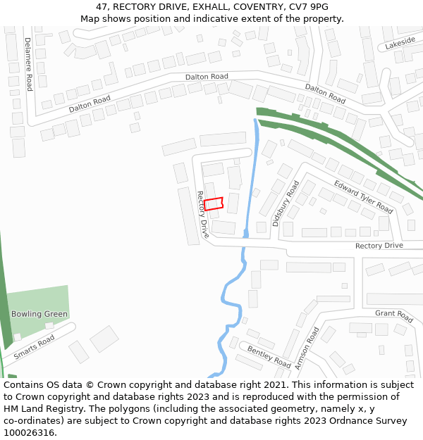 47, RECTORY DRIVE, EXHALL, COVENTRY, CV7 9PG: Location map and indicative extent of plot