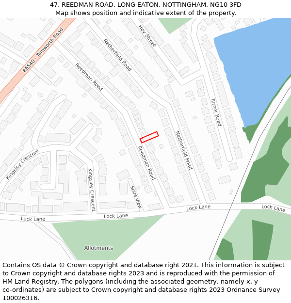 47, REEDMAN ROAD, LONG EATON, NOTTINGHAM, NG10 3FD: Location map and indicative extent of plot