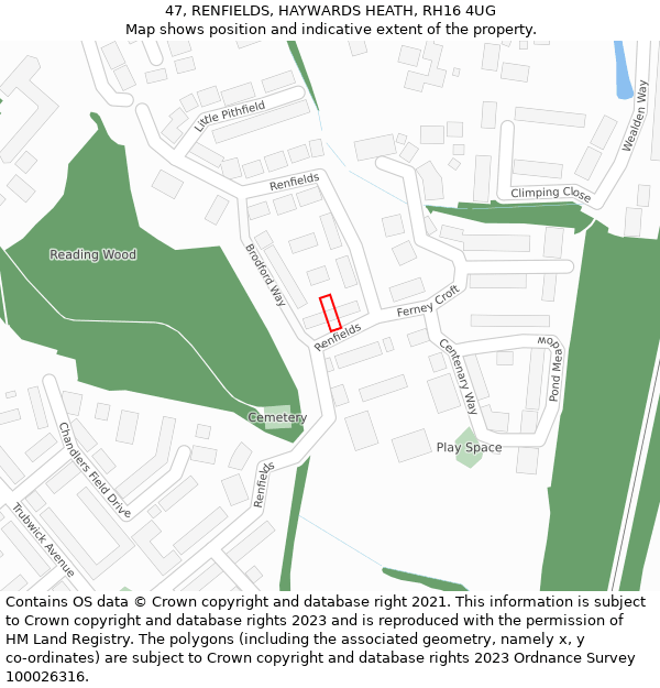 47, RENFIELDS, HAYWARDS HEATH, RH16 4UG: Location map and indicative extent of plot