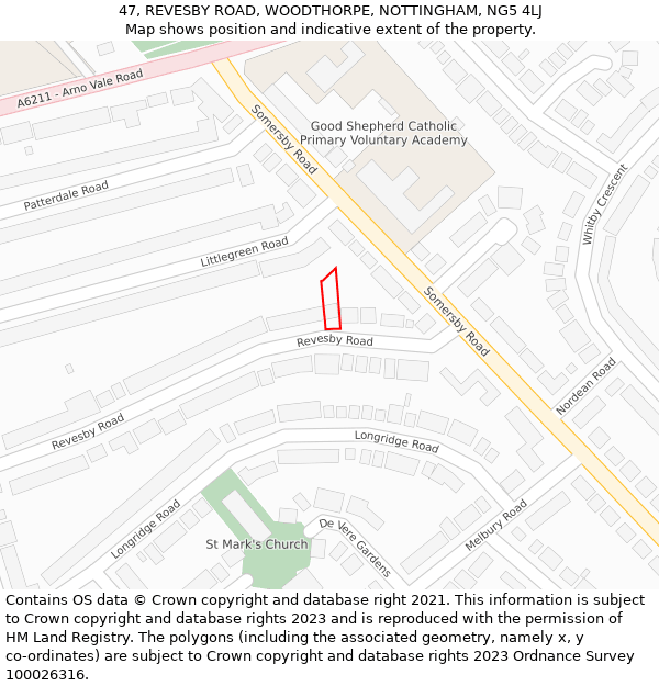 47, REVESBY ROAD, WOODTHORPE, NOTTINGHAM, NG5 4LJ: Location map and indicative extent of plot