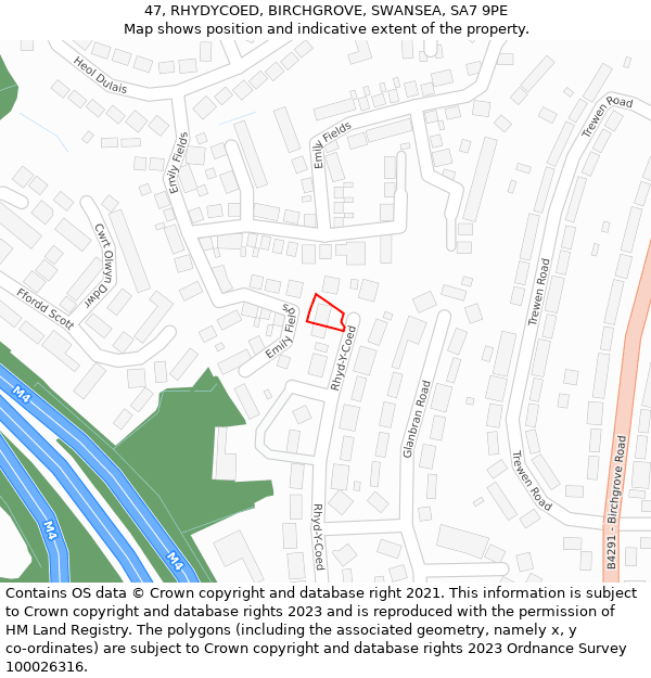 47, RHYDYCOED, BIRCHGROVE, SWANSEA, SA7 9PE: Location map and indicative extent of plot