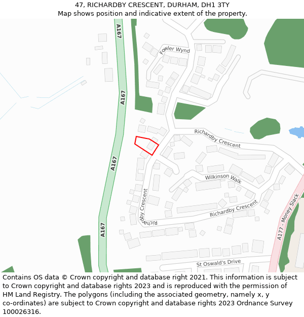 47, RICHARDBY CRESCENT, DURHAM, DH1 3TY: Location map and indicative extent of plot