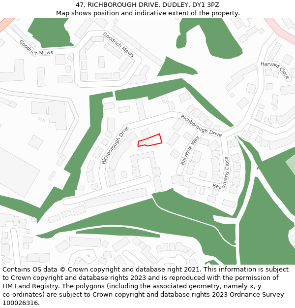 47, RICHBOROUGH DRIVE, DUDLEY, DY1 3PZ: Location map and indicative extent of plot