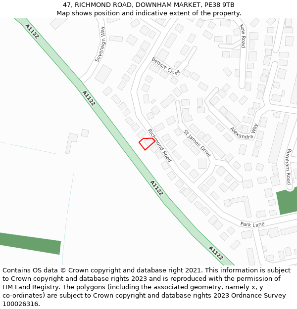 47, RICHMOND ROAD, DOWNHAM MARKET, PE38 9TB: Location map and indicative extent of plot