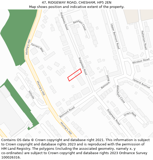 47, RIDGEWAY ROAD, CHESHAM, HP5 2EN: Location map and indicative extent of plot