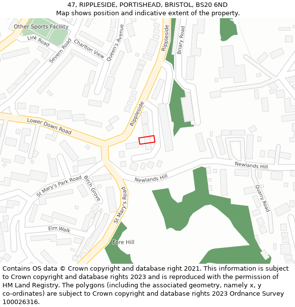 47, RIPPLESIDE, PORTISHEAD, BRISTOL, BS20 6ND: Location map and indicative extent of plot