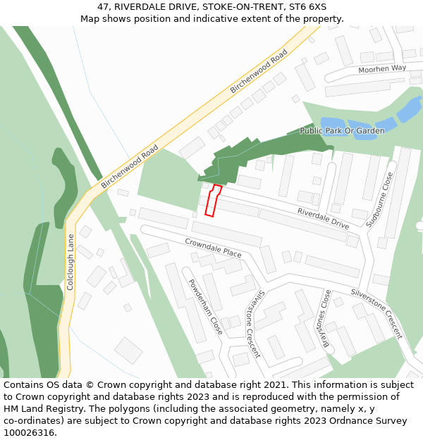 47, RIVERDALE DRIVE, STOKE-ON-TRENT, ST6 6XS: Location map and indicative extent of plot