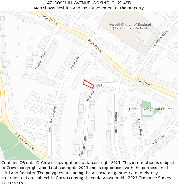 47, ROSEHILL AVENUE, WOKING, GU21 4SD: Location map and indicative extent of plot