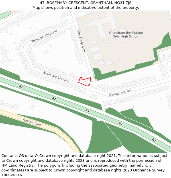 47, ROSEMARY CRESCENT, GRANTHAM, NG31 7JS: Location map and indicative extent of plot