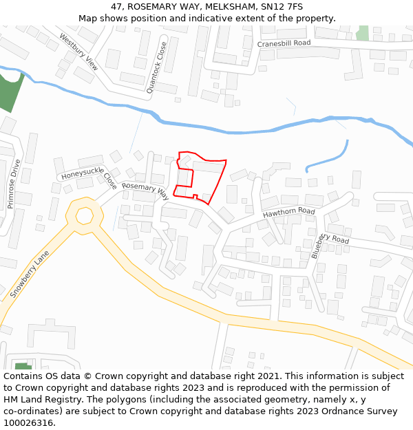 47, ROSEMARY WAY, MELKSHAM, SN12 7FS: Location map and indicative extent of plot