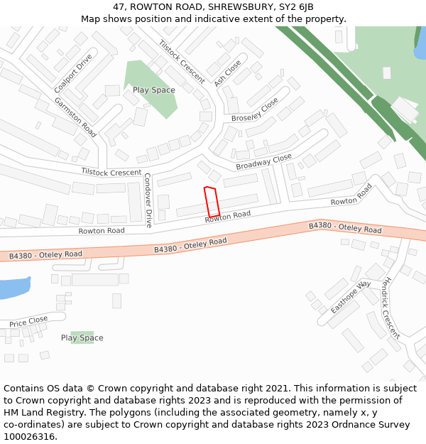 47, ROWTON ROAD, SHREWSBURY, SY2 6JB: Location map and indicative extent of plot