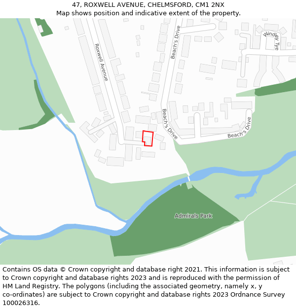 47, ROXWELL AVENUE, CHELMSFORD, CM1 2NX: Location map and indicative extent of plot