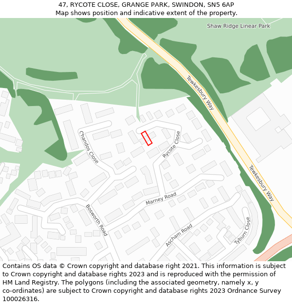 47, RYCOTE CLOSE, GRANGE PARK, SWINDON, SN5 6AP: Location map and indicative extent of plot