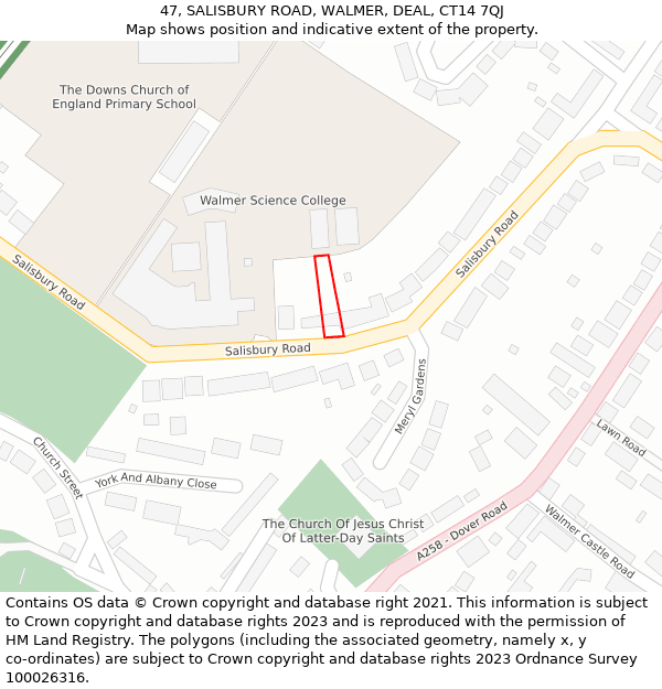 47, SALISBURY ROAD, WALMER, DEAL, CT14 7QJ: Location map and indicative extent of plot