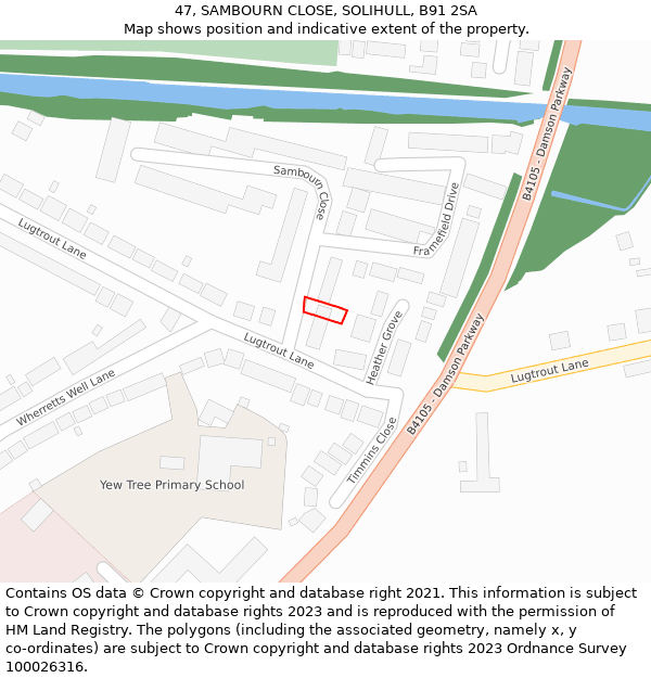 47, SAMBOURN CLOSE, SOLIHULL, B91 2SA: Location map and indicative extent of plot