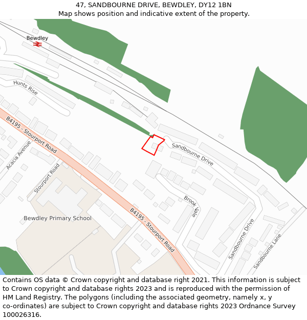 47, SANDBOURNE DRIVE, BEWDLEY, DY12 1BN: Location map and indicative extent of plot