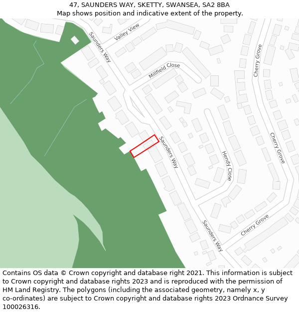 47, SAUNDERS WAY, SKETTY, SWANSEA, SA2 8BA: Location map and indicative extent of plot