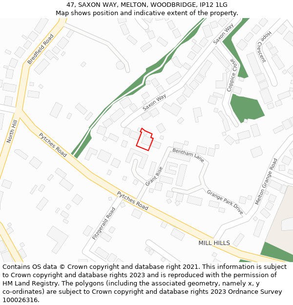 47, SAXON WAY, MELTON, WOODBRIDGE, IP12 1LG: Location map and indicative extent of plot