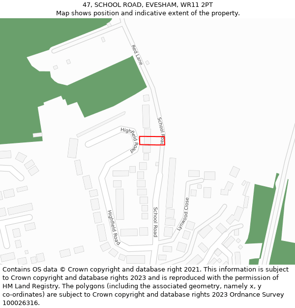47, SCHOOL ROAD, EVESHAM, WR11 2PT: Location map and indicative extent of plot