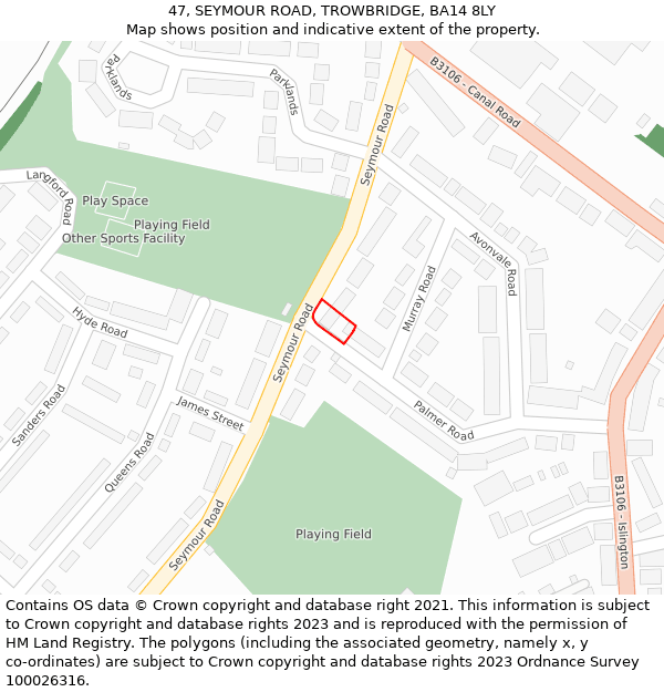 47, SEYMOUR ROAD, TROWBRIDGE, BA14 8LY: Location map and indicative extent of plot