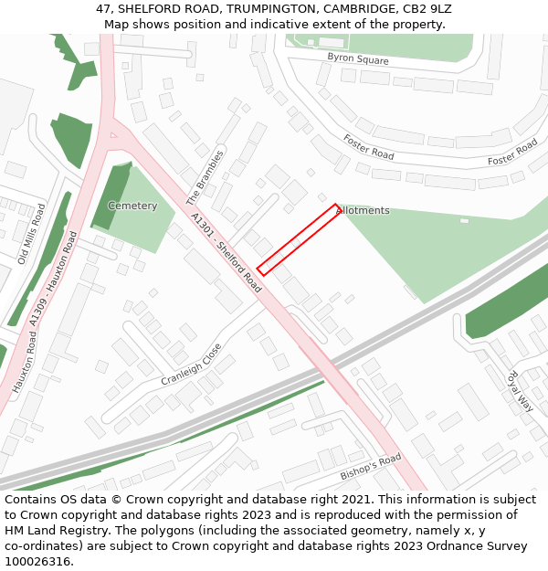 47, SHELFORD ROAD, TRUMPINGTON, CAMBRIDGE, CB2 9LZ: Location map and indicative extent of plot