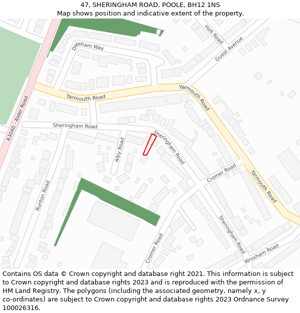 47, SHERINGHAM ROAD, POOLE, BH12 1NS: Location map and indicative extent of plot