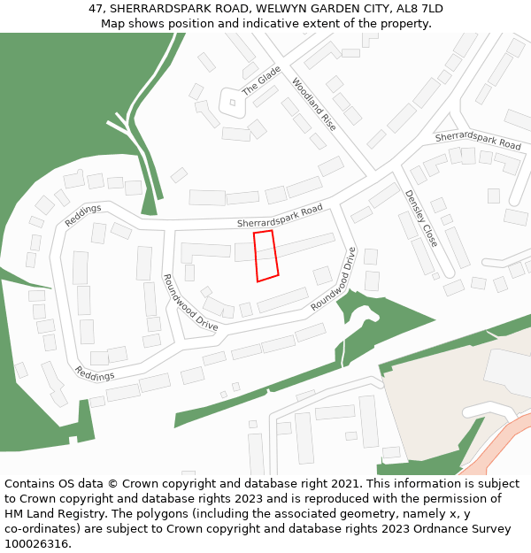 47, SHERRARDSPARK ROAD, WELWYN GARDEN CITY, AL8 7LD: Location map and indicative extent of plot
