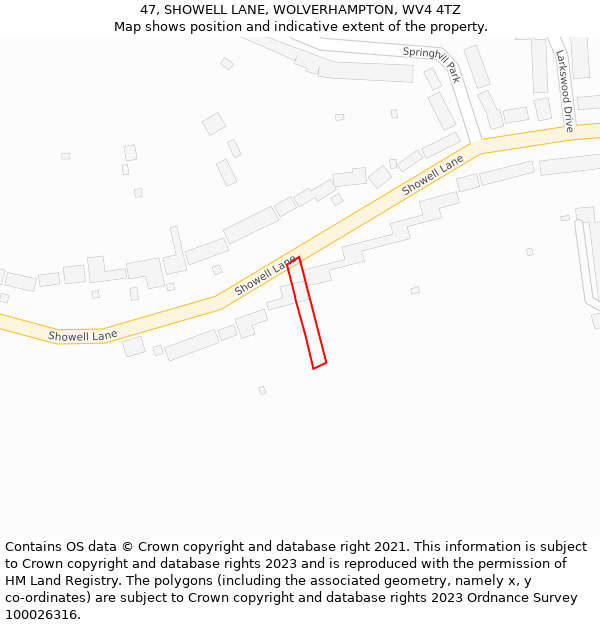 47, SHOWELL LANE, WOLVERHAMPTON, WV4 4TZ: Location map and indicative extent of plot