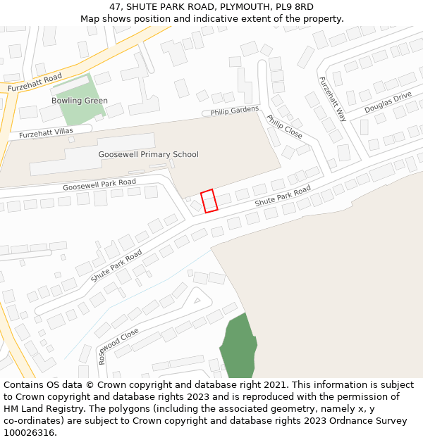 47, SHUTE PARK ROAD, PLYMOUTH, PL9 8RD: Location map and indicative extent of plot