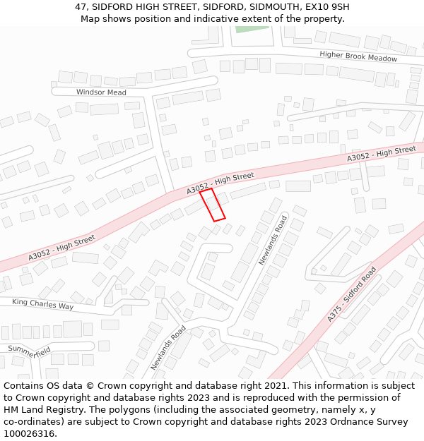 47, SIDFORD HIGH STREET, SIDFORD, SIDMOUTH, EX10 9SH: Location map and indicative extent of plot