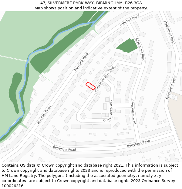 47, SILVERMERE PARK WAY, BIRMINGHAM, B26 3GA: Location map and indicative extent of plot