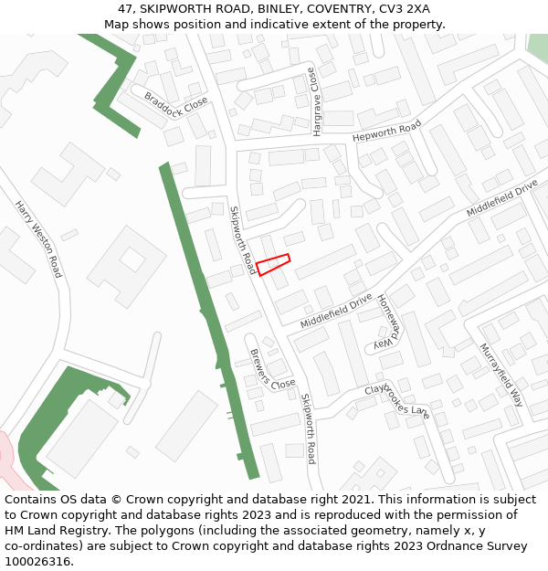 47, SKIPWORTH ROAD, BINLEY, COVENTRY, CV3 2XA: Location map and indicative extent of plot