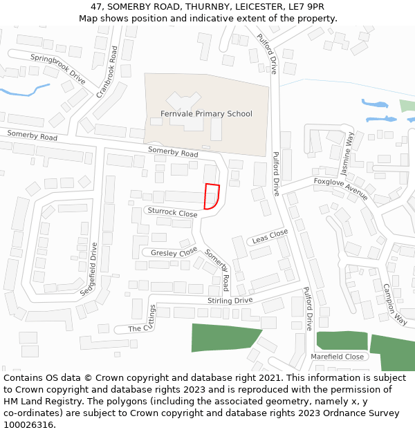 47, SOMERBY ROAD, THURNBY, LEICESTER, LE7 9PR: Location map and indicative extent of plot