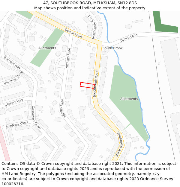 47, SOUTHBROOK ROAD, MELKSHAM, SN12 8DS: Location map and indicative extent of plot