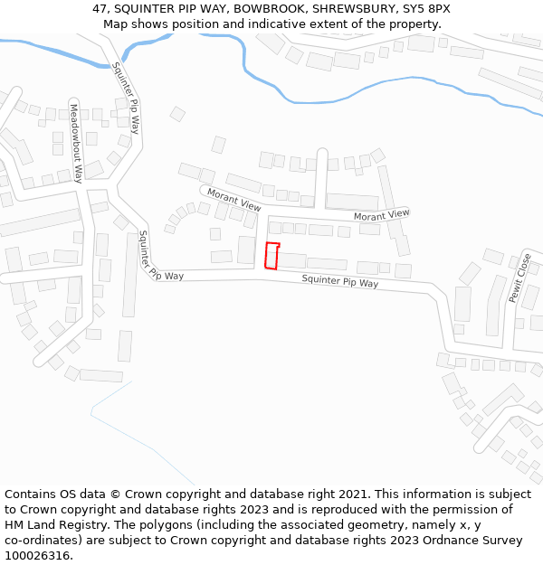 47, SQUINTER PIP WAY, BOWBROOK, SHREWSBURY, SY5 8PX: Location map and indicative extent of plot