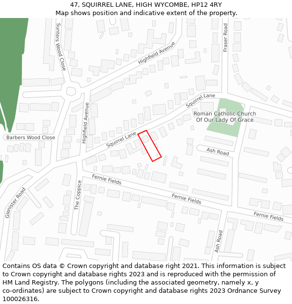 47, SQUIRREL LANE, HIGH WYCOMBE, HP12 4RY: Location map and indicative extent of plot