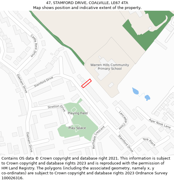 47, STAMFORD DRIVE, COALVILLE, LE67 4TA: Location map and indicative extent of plot