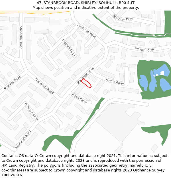 47, STANBROOK ROAD, SHIRLEY, SOLIHULL, B90 4UT: Location map and indicative extent of plot