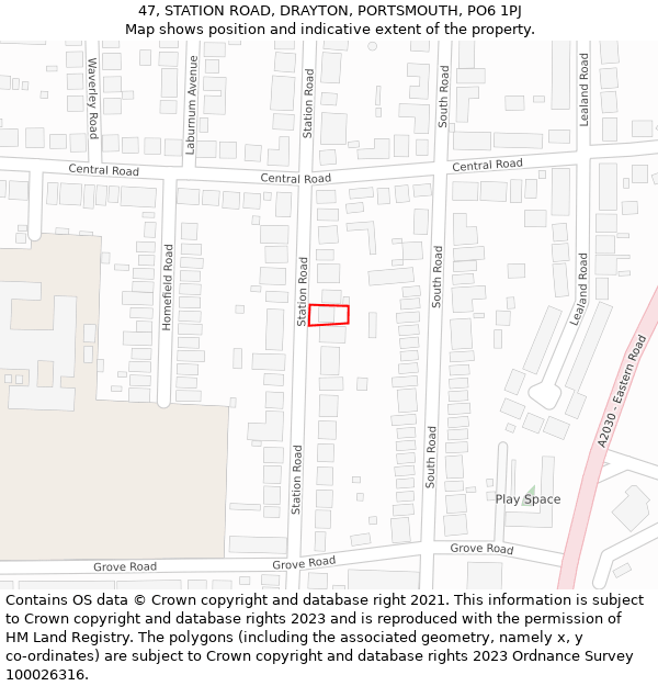 47, STATION ROAD, DRAYTON, PORTSMOUTH, PO6 1PJ: Location map and indicative extent of plot