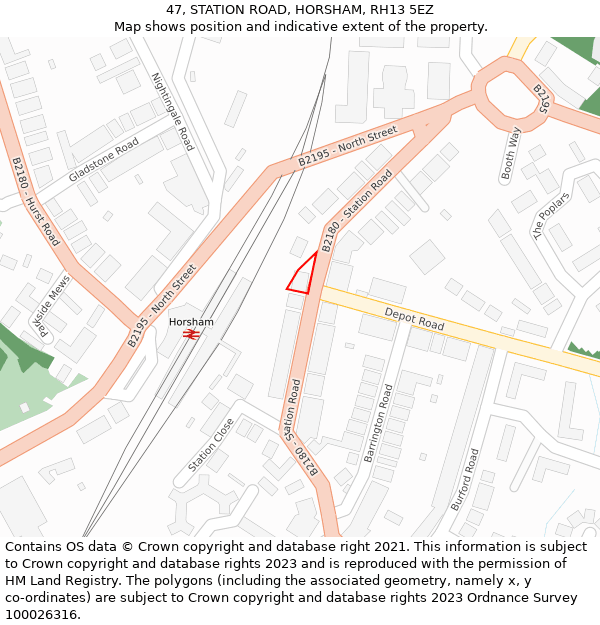47, STATION ROAD, HORSHAM, RH13 5EZ: Location map and indicative extent of plot