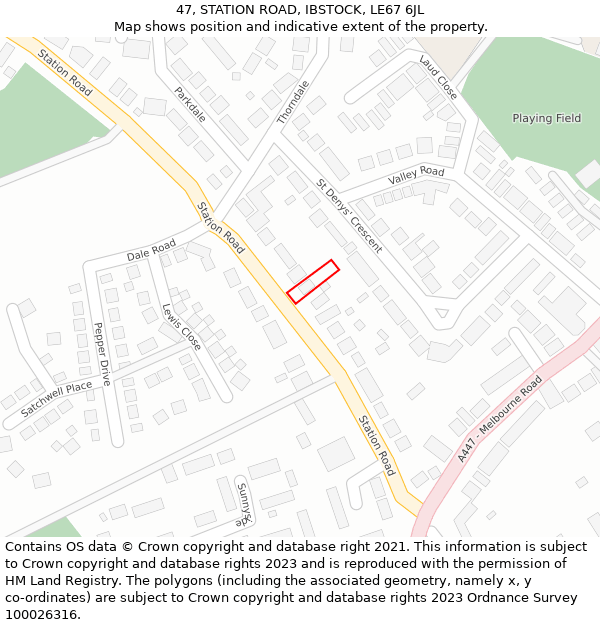 47, STATION ROAD, IBSTOCK, LE67 6JL: Location map and indicative extent of plot