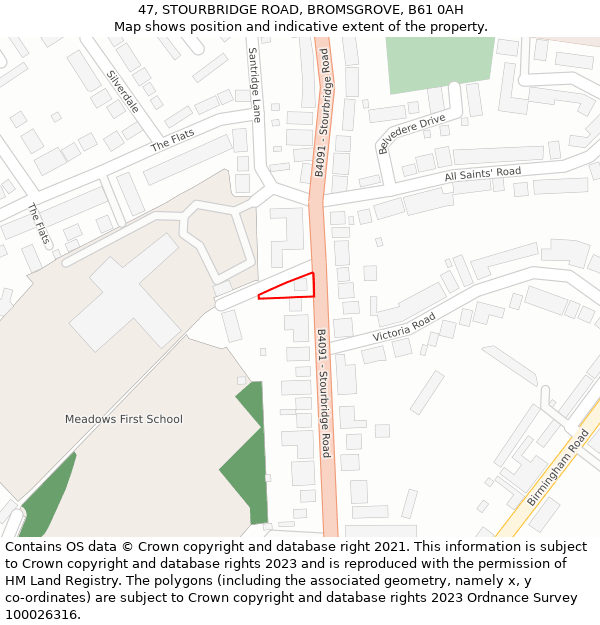 47, STOURBRIDGE ROAD, BROMSGROVE, B61 0AH: Location map and indicative extent of plot