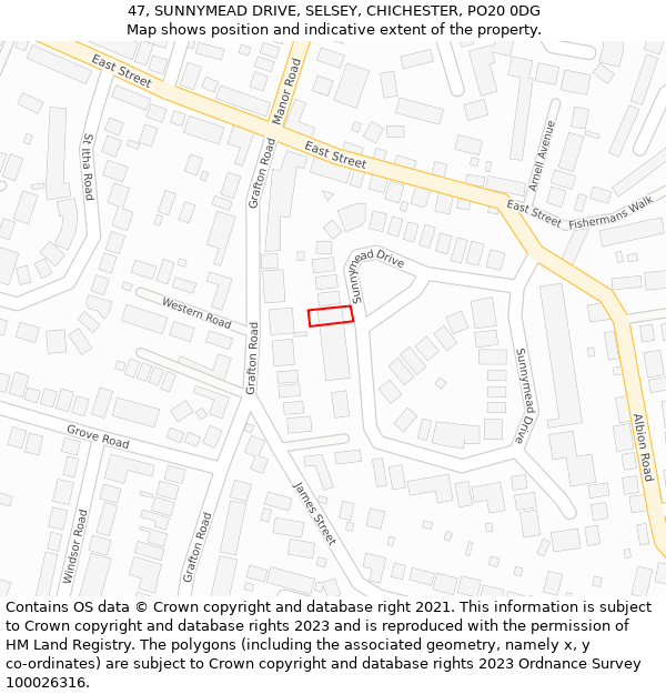 47, SUNNYMEAD DRIVE, SELSEY, CHICHESTER, PO20 0DG: Location map and indicative extent of plot