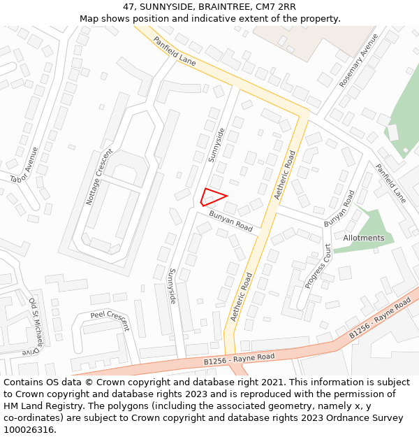 47, SUNNYSIDE, BRAINTREE, CM7 2RR: Location map and indicative extent of plot