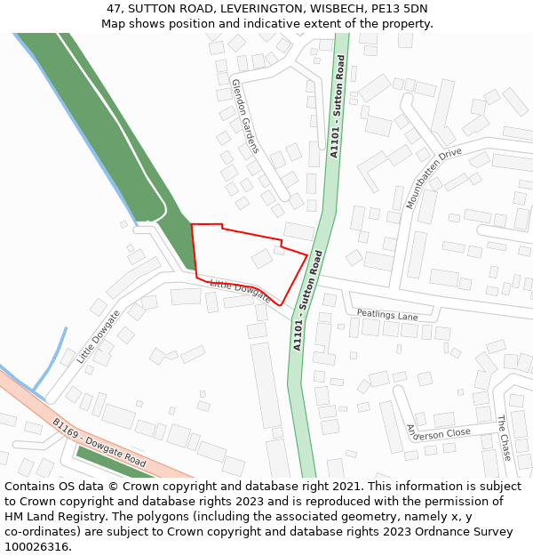 47, SUTTON ROAD, LEVERINGTON, WISBECH, PE13 5DN: Location map and indicative extent of plot