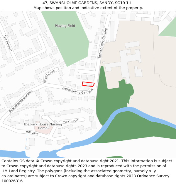 47, SWANSHOLME GARDENS, SANDY, SG19 1HL: Location map and indicative extent of plot