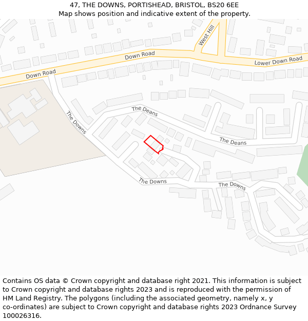 47, THE DOWNS, PORTISHEAD, BRISTOL, BS20 6EE: Location map and indicative extent of plot